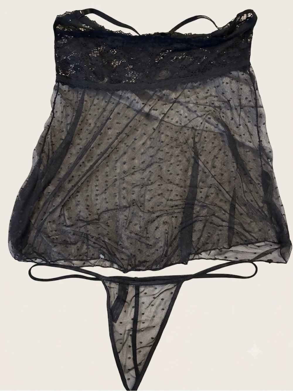 Glitter Lingerie Sheer Swiss Dot Mesh Babydoll Set